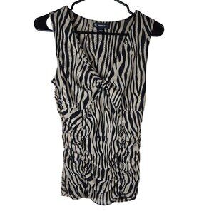Zebra Print Sleeveless Ruched Top By INC Small Beige & Black